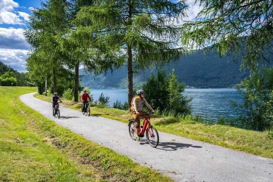 Andalsnes: Bike & Hike Adventure to Litlefjellet Summit - Cycling from Åndalsnes toward Isfjorden