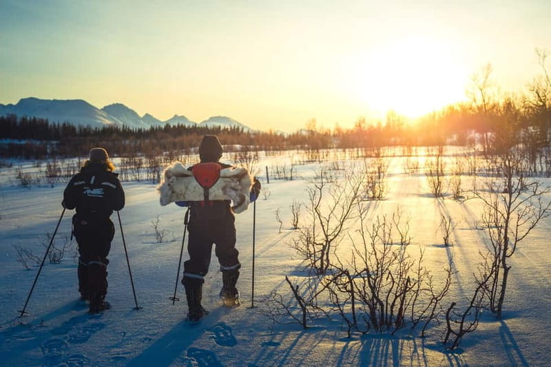 From Tromsø: Guided Husky Snowshoe Hike and Husky Camp Visit - Learning to move in snowshoes