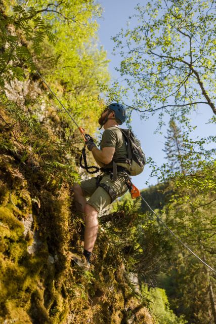 Geiranger: Rappelling tour with epic view - Climbing through the forest with a jumar