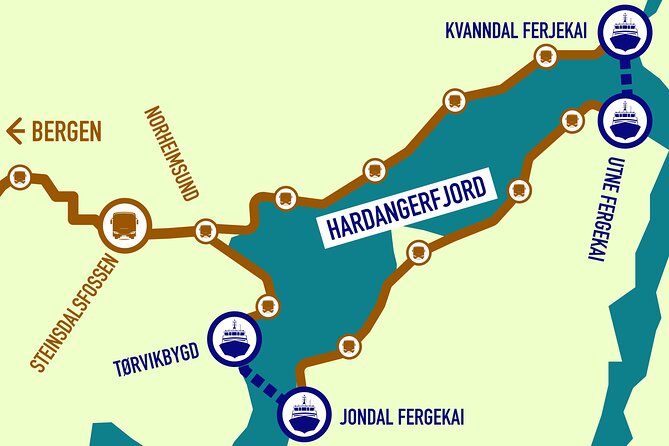 Guided tour to Hardanger Fjord, Waterfalls and Ferry Crossing - Norheimsund gives you time for lunch