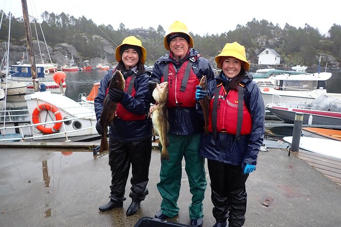 Half Day Fishing and Outdoor Cooking in Bergen - Safety gear before the six-meter boat ride