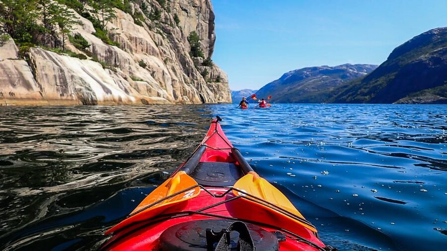 Stavanger: Lysefjord Kayak Safari (Waterfalls & Pulpit Rock) - The final approach beneath Pulpit Rock