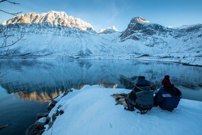 Tromso fjords road trip with fire in grill cabin by the beach. - Grøtfjord: white sand beneath northern mountains